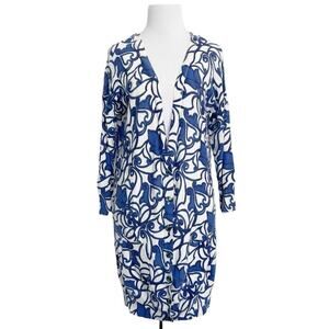 ANTHROPOLOGIE MOTH Full Flourish Longline Cardigan Blue White Size S